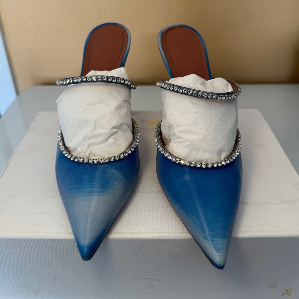 AMINA MUADDI GILDA MIRROR MULES OMBRÉ BLUE WHITE SIZE 42 WOMENS HEELS - Picture 12 of 12